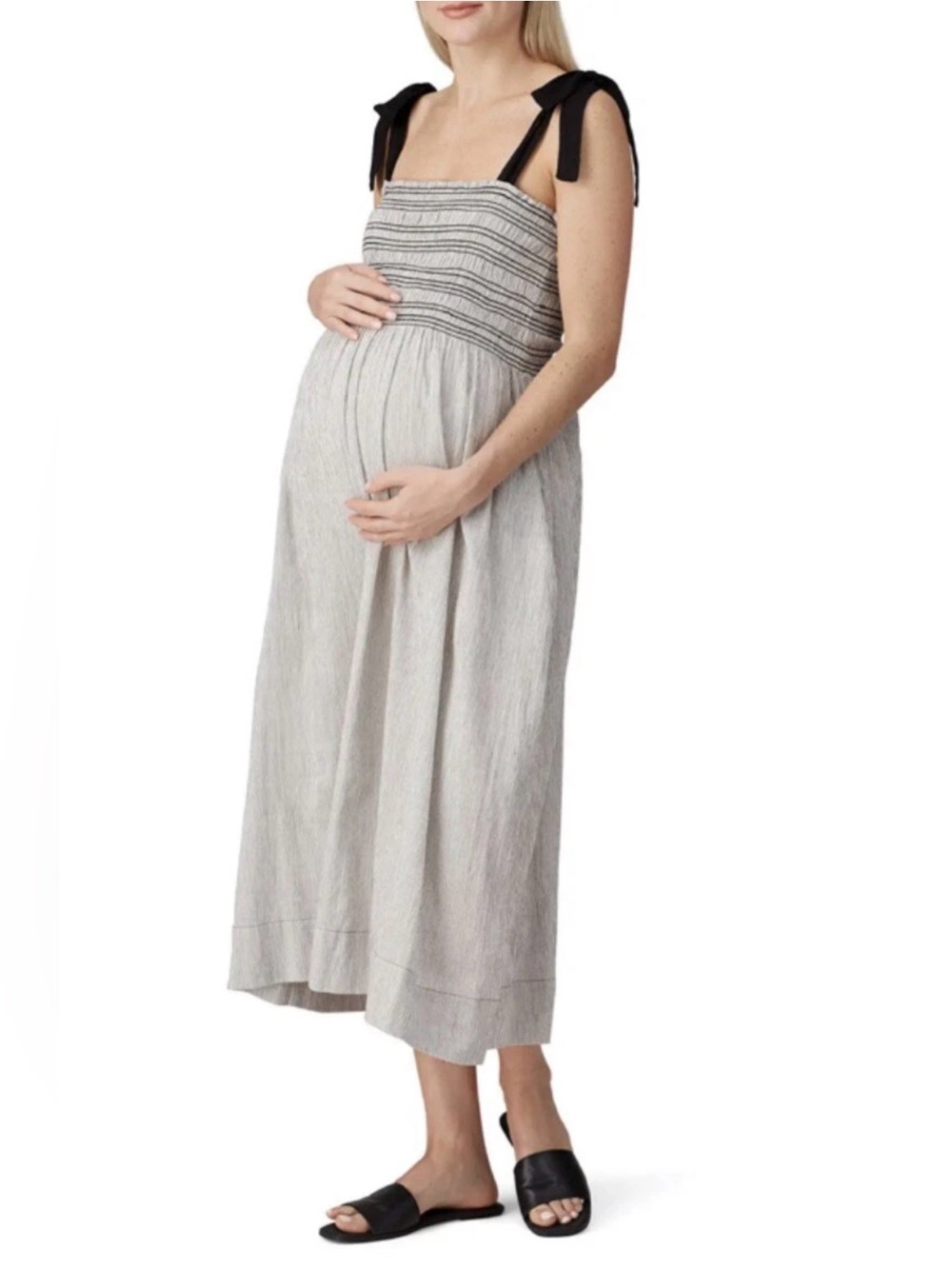 HATCH The Margaux Striped Crinkle Cotton Midi Dress